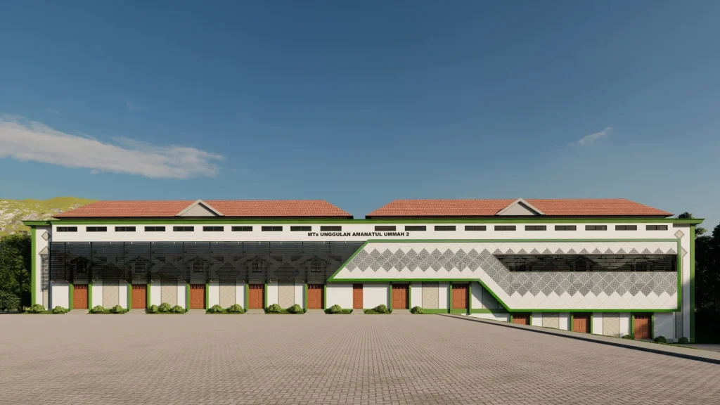 Tampak Depan Desain Sekolah Modern Futuristik VIew