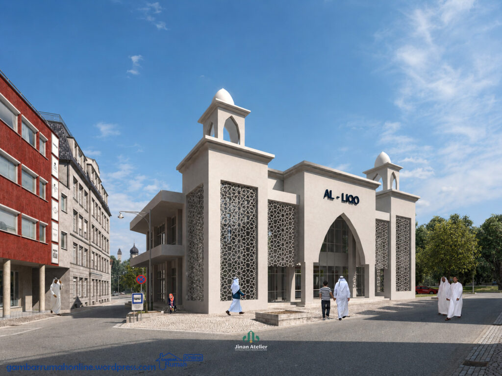 Masjid Al-Liqo - Desain arsitektur modern oleh Jinan Atelier dengan fasad geometris islami dan menara elegan