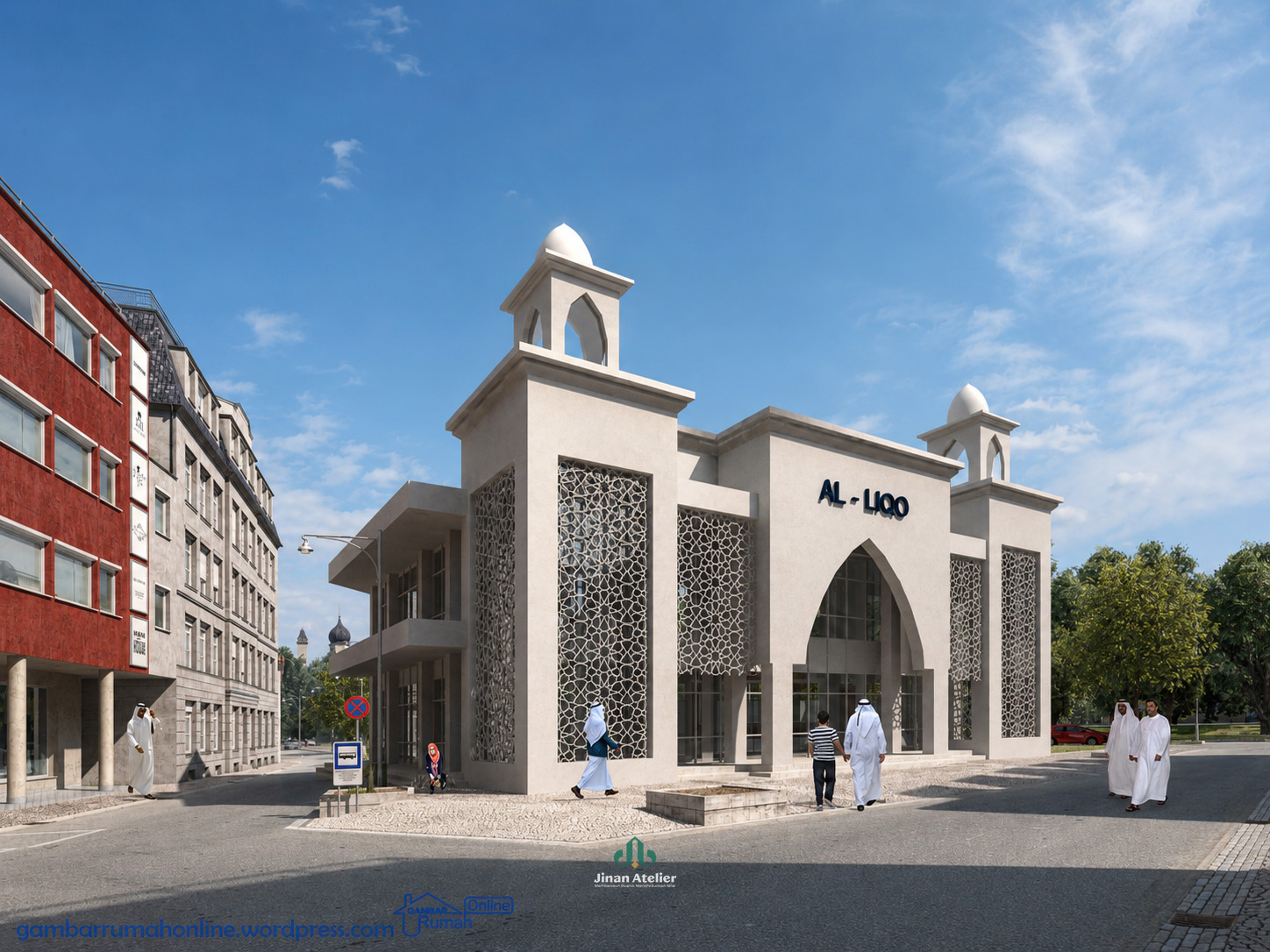 Masjid Al-Liqo - Desain arsitektur modern oleh Jinan Atelier dengan fasad geometris islami dan menara elegan